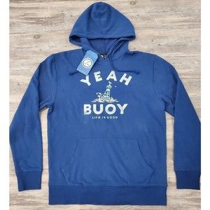 Life Is Good Yeah Buoy Hoodie Sweatshirt Soft Cotton Mens Sz M Navy Blue NEW NWT